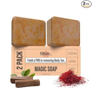 Ghar Soaps Sandalwood & Saffron Magic Soaps For Bath (100 Gms Pack Of 2) | Paraben Free | Chandan & Kesar Bath Soap | Handmade Soaps For Glowing | Skin Brightening Soap For Men & Women